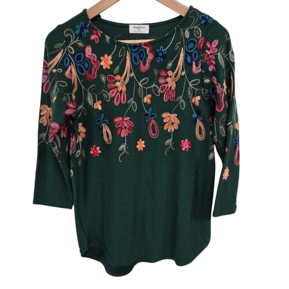 Sapphire Green Floral Boho Green Crewneck Sweater Medium - Picture 1 of 5